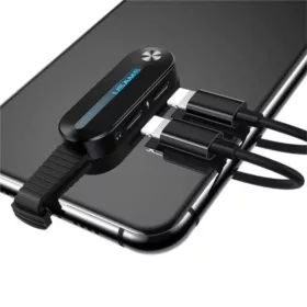   Usams Lightning elosztó adapter és hátlapi gyűrű alakú tartó LED kijelzővel fekete