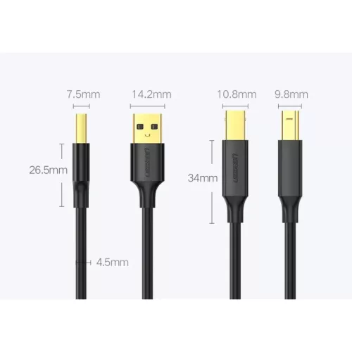 Ugreen US135 USB-A - USB-B nyomtató kábel 1.5m fekete (US135 10350)-6957303813506 5 kép