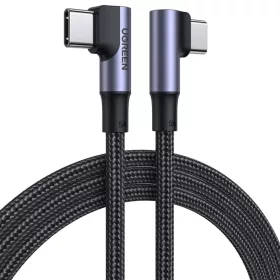   Ugreen Elbow Nylon harisnyázott USB Type C - USB Type C kábel döntött fejjel 1m 5A PD 100W fekete (US335 70696)
