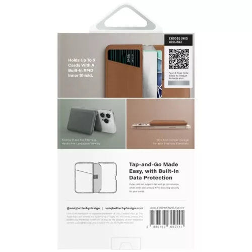 Uniq Lyden DS RFID mágneses pénztárca telefontartóval - Barna-8886463692141 5 kép