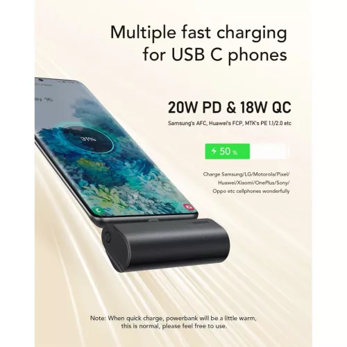 Powerbank Veger W0556/V0556 5000mAh 20W 3A PD QC3.0 USB-C - fekete-6970453555041 3 kép