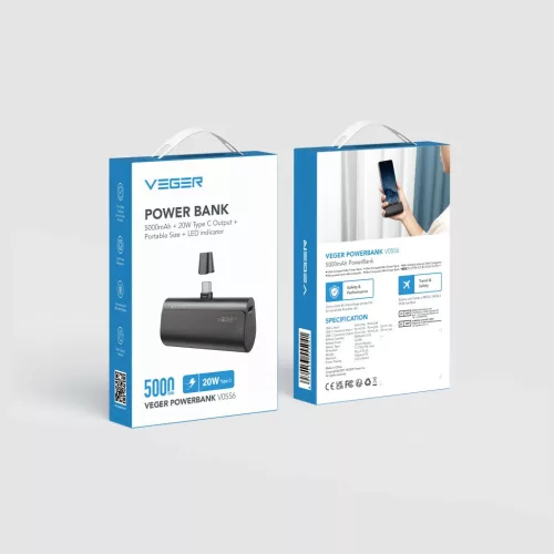 Powerbank Veger W0556/V0556 5000mAh 20W 3A PD QC3.0 USB-C - fekete-6970453555041 10 kép