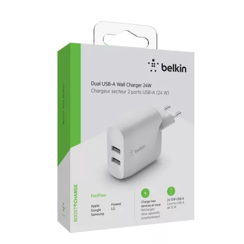 Belkin BOOST CHARGE 24W 12W X2 USB-A, Kétportos fali töltő - Fehér-745883793655 3 kép