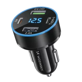   Wozinsky WDCCB autós töltő kijelzővel 50W 2xUSB-C / 2xUSB-A - Fekete