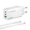 Wozinsky GaN 65W Töltő 2xUSB-C USB Porttal és 65W CC Kábellel - Fehér