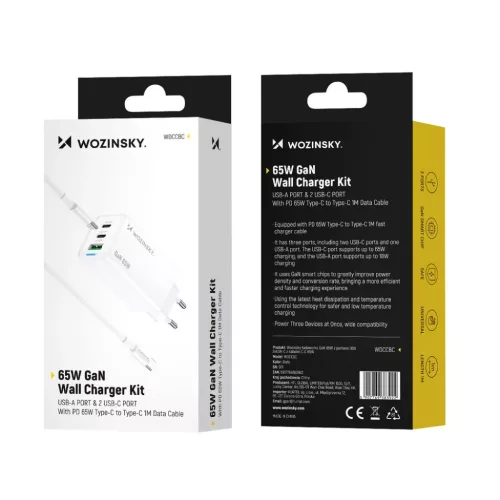 Wozinsky GaN 65W Töltő 2xUSB-C USB Porttal és 65W CC Kábellel - Fe-5907769383922 5 kép