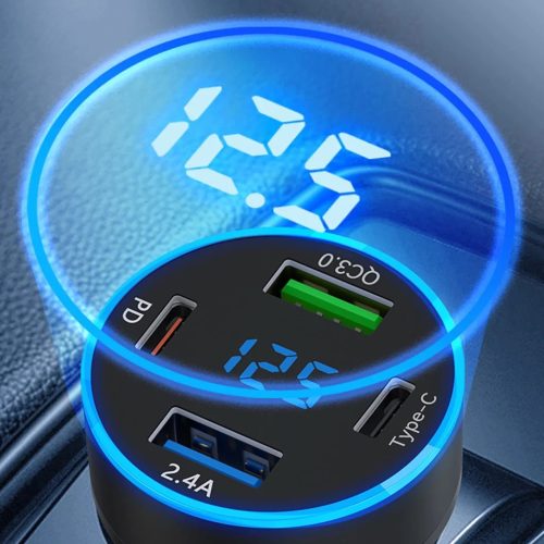 Wozinsky WDCCB autós töltő kijelzővel 50W 2xUSB-C / 2xUSB-A - Feke-5907769308499 8 kép