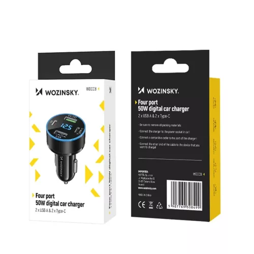 Wozinsky WDCCB autós töltő kijelzővel 50W 2xUSB-C / 2xUSB-A - Feke-5907769308499 9 kép