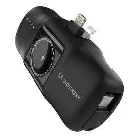   Wozinsky WF16-YLS 5000mAh 15W Lightning Mini Hordozható Akkumulátor Beépített USB-C Kábellel és Apple Watch Töltővel - Fekete