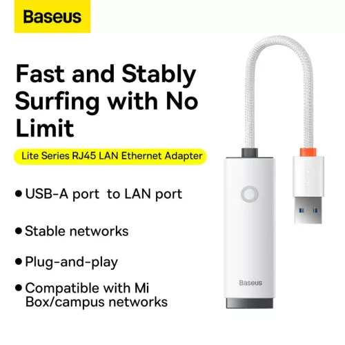 Baseus USB - RJ45 (1000 Mbps) átalakító adapter (WKQX000102) fehér-6932172606060 4 kép