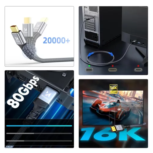Wozinsky WPS-16AYL2S DisplayPort 2.1 kábel VESA tanúsítvánnyal 80 -5907769376672 3 kép