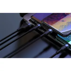3in1 USB-ről USB-C / Micro USB / Lightning kábel, 3A, 1m (Fekete) Fo-6970462515579 2 kép