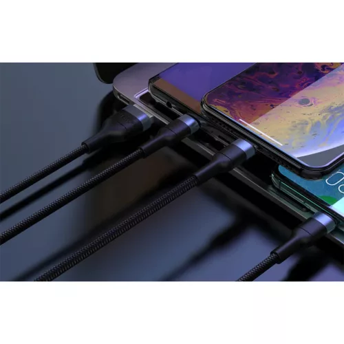 3in1 USB-ről USB-C / Micro USB / Lightning kábel, 3A, 1m (Fekete) Fo-6970462515579 2 kép