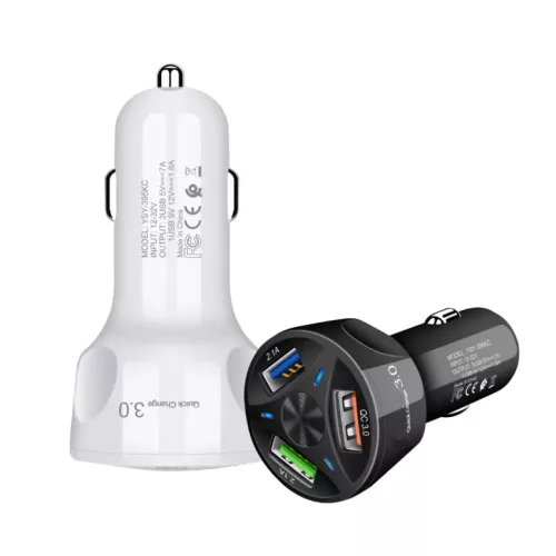 Univerzális autós töltő 3xUSB 20W/35W fekete- 4 kép