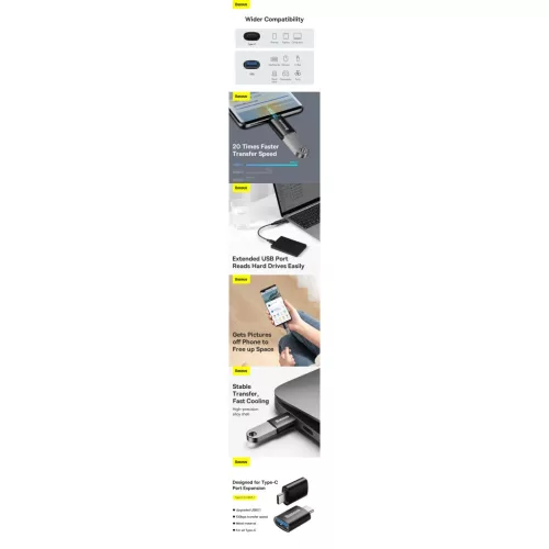 Baseus Ingenuity USB-C – USB-A OTG adapter (fekete)-6932172605643 7 kép
