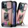 iPhone 13 mini Ring Armor tok kameralencse védővel, kihajtható támasszal, kártyatartóval rózsaszín (ip-13-mini-ring-armor-pink)