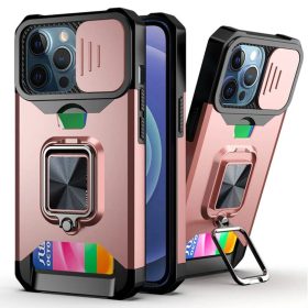   iPhone 13 Ring Armor tok kameralencse védővel, kihajtható támasszal, kártyatartóval rózsaszín (ip-13-ring-armor-pink)