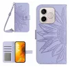 Honor 600 Lite bőrhatású napraforgó mintás telefontok nyakpántta- 5 kép
