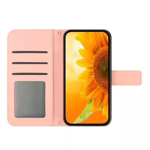 Honor 600 Lite bőrhatású napraforgó mintás telefontok pánttal (r- 4 kép