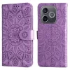 Honor 600 Lite dombornyomott napraforgó mintás bőr fliptok lila tok- 3 kép