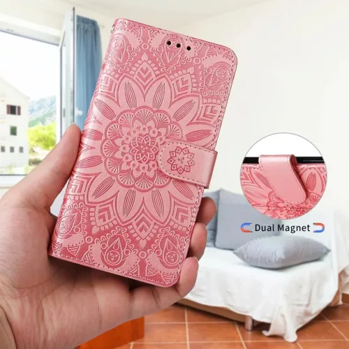 Honor 600 Lite dombornyomott napraforgó mintás bőr telefontok (róz- 7 kép
