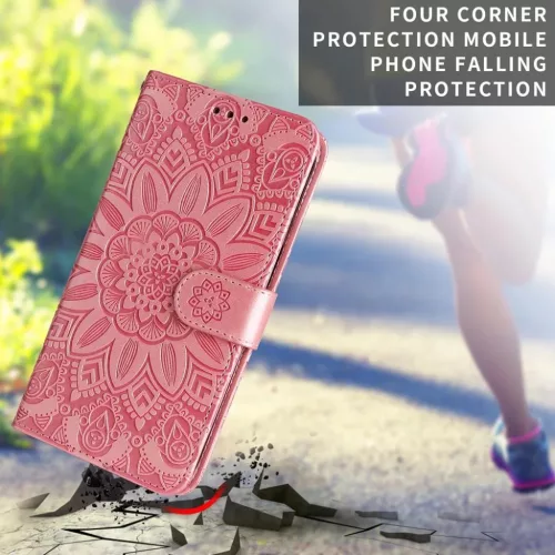 Honor 600 Lite dombornyomott napraforgó mintás bőr telefontok (róz- 8 kép