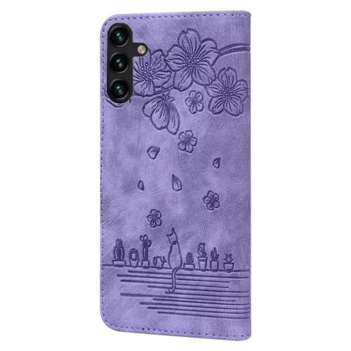 Samsung Galaxy A57 5G-hez rajzfilmes szakura macska dombornyomott bőr- 6 kép