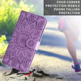 Samsung Galaxy A37 5G-hez dombornyomott napraforgó mintás bőr telef- 2 kép